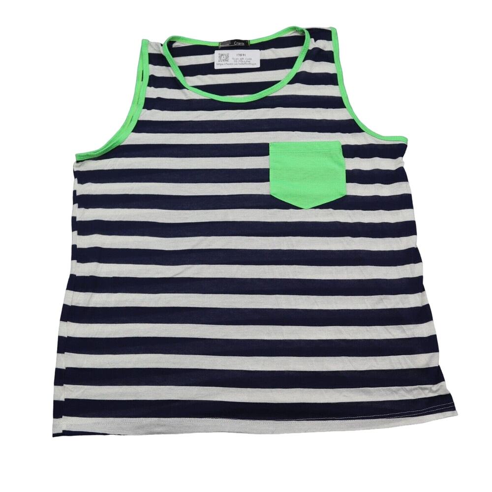 Crank Shirt Mens M Blue Neon Green Striped Sleeveless Crew Neck Pocket Tank Top